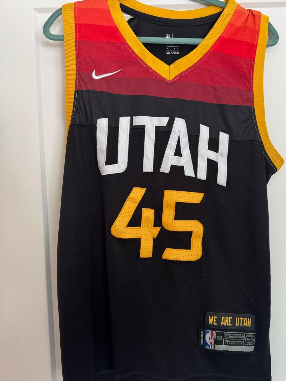 Nike Utah Jazz #45 Donovan Mitchell Black, Yellow and Red Basketball Jersey